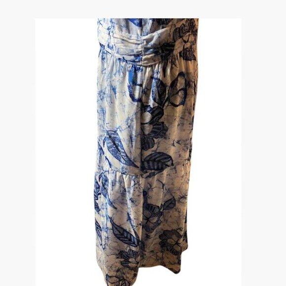 White House Black Market Blue White Clip Dot Halter BoHo Midi Dress Size 14 EUC - Picture 8 of 15